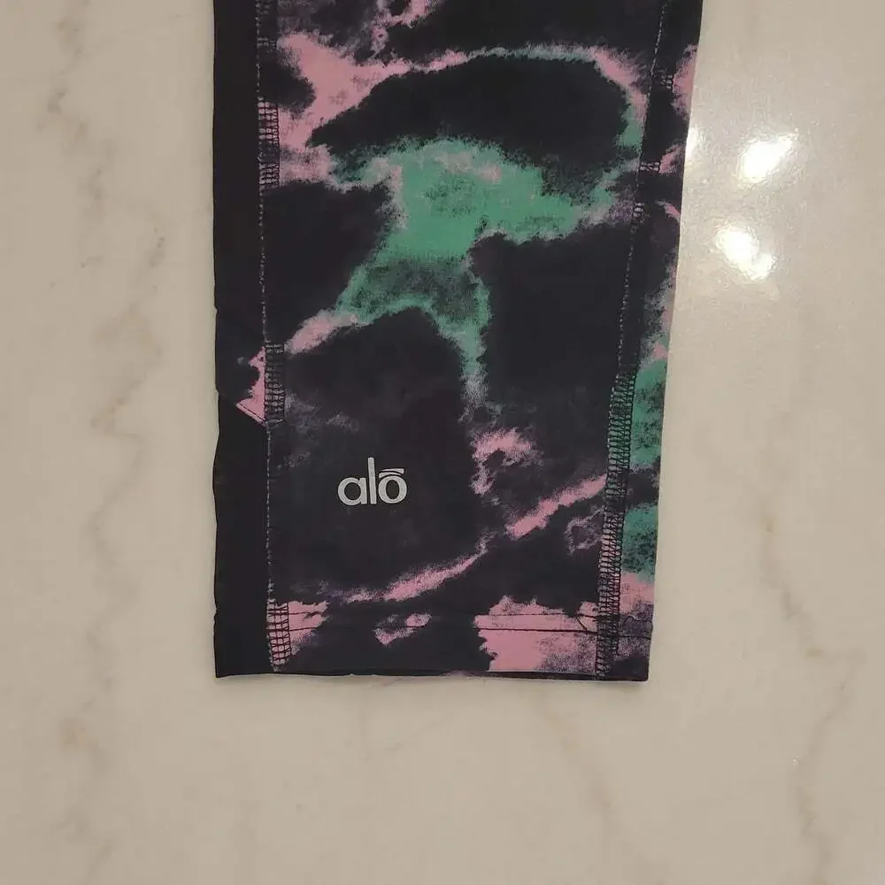 Alo Yoga Tie-Dye Cropped Leggings Black Pink Green Size S